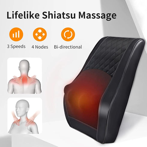 Back & Neck Massager with Heat, Shiatsu Massage Pillow for Pain Relief